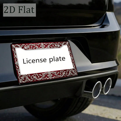 License Plate Frame, Car License Plate Frame (6.3 X 12.2inch), Burgundy Red Vintage Pattern License Plate Frame, Car Modification, Vehicle Parts, Gift For Car Enthusiasts, Gift For Vintage Enthusiasts