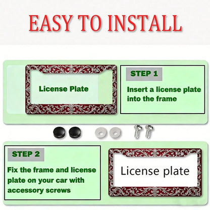 License Plate Frame, Car License Plate Frame (6.3 X 12.2inch), Burgundy Red Vintage Pattern License Plate Frame, Car Modification, Vehicle Parts, Gift For Car Enthusiasts, Gift For Vintage Enthusiasts
