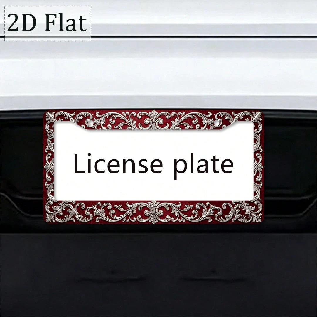 License Plate Frame, Car License Plate Frame (6.3 X 12.2inch), Burgundy Red Vintage Pattern License Plate Frame, Car Modification, Vehicle Parts, Gift For Car Enthusiasts, Gift For Vintage Enthusiasts