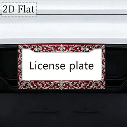 License Plate Frame, Car License Plate Frame (6.3 X 12.2inch), Burgundy Red Vintage Pattern License Plate Frame, Car Modification, Vehicle Parts, Gift For Car Enthusiasts, Gift For Vintage Enthusiasts