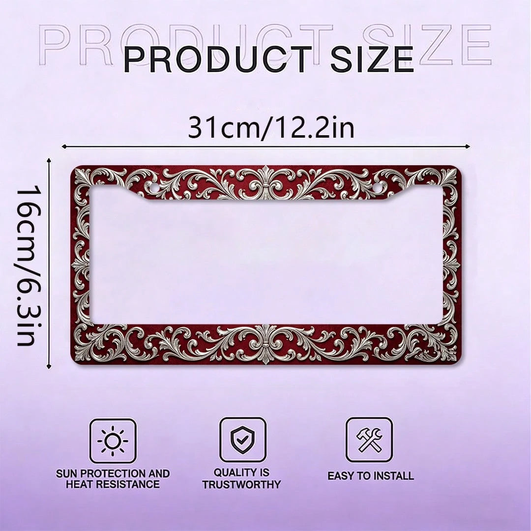 License Plate Frame, Car License Plate Frame (6.3 X 12.2inch), Burgundy Red Vintage Pattern License Plate Frame, Car Modification, Vehicle Parts, Gift For Car Enthusiasts, Gift For Vintage Enthusiasts