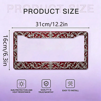 License Plate Frame, Car License Plate Frame (6.3 X 12.2inch), Burgundy Red Vintage Pattern License Plate Frame, Car Modification, Vehicle Parts, Gift For Car Enthusiasts, Gift For Vintage Enthusiasts