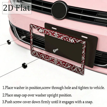 License Plate Frame, Car License Plate Frame (6.3 X 12.2inch), Burgundy Red Vintage Pattern License Plate Frame, Car Modification, Vehicle Parts, Gift For Car Enthusiasts, Gift For Vintage Enthusiasts