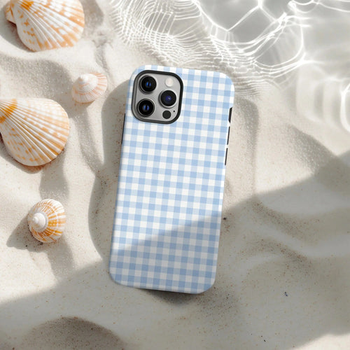 Light Blue Plaid Phone Case, Soft Plaid Striped Pattern Phone Case Compatible With IPhone 17, 16, 15 Plus, 14, 13, 12, 11 Pro Max