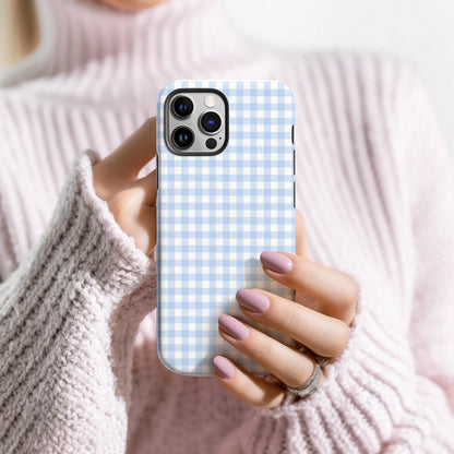 Light Blue Plaid Phone Case, Soft Plaid Striped Pattern Phone Case Compatible With IPhone 17, 16, 15 Plus, 14, 13, 12, 11 Pro Max