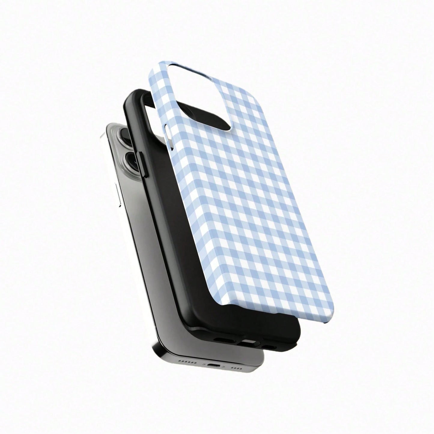 Light Blue Plaid Phone Case, Soft Plaid Striped Pattern Phone Case Compatible With IPhone 17, 16, 15 Plus, 14, 13, 12, 11 Pro Max