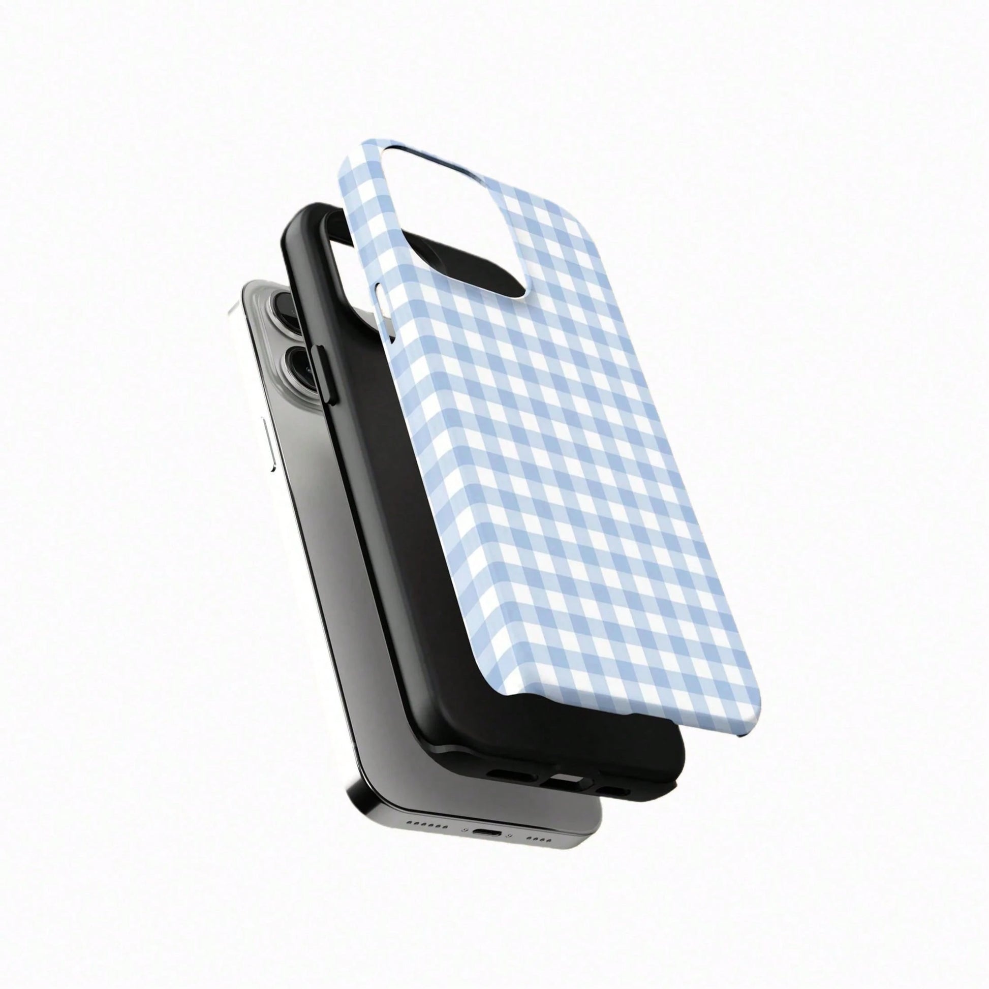 Light Blue Plaid Phone Case, Soft Plaid Striped Pattern Phone Case Compatible With IPhone 17, 16, 15 Plus, 14, 13, 12, 11 Pro Max