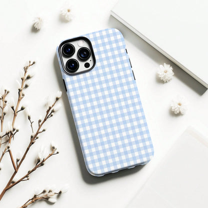 Light Blue Plaid Phone Case, Soft Plaid Striped Pattern Phone Case Compatible With IPhone 17, 16, 15 Plus, 14, 13, 12, 11 Pro Max