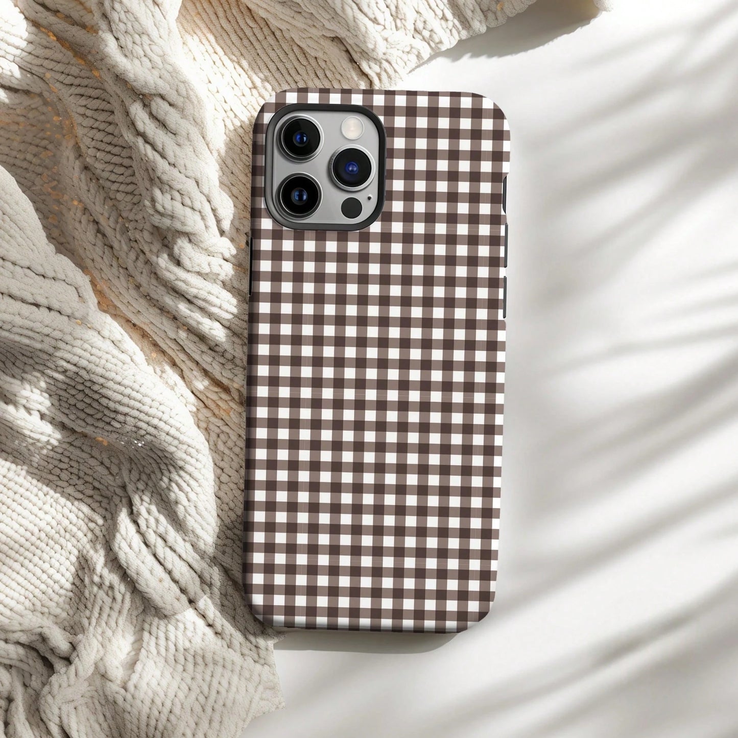Light Blue Plaid Phone Case, Soft Plaid Striped Pattern Phone Case Compatible With IPhone 17, 16, 15 Plus, 14, 13, 12, 11 Pro Max
