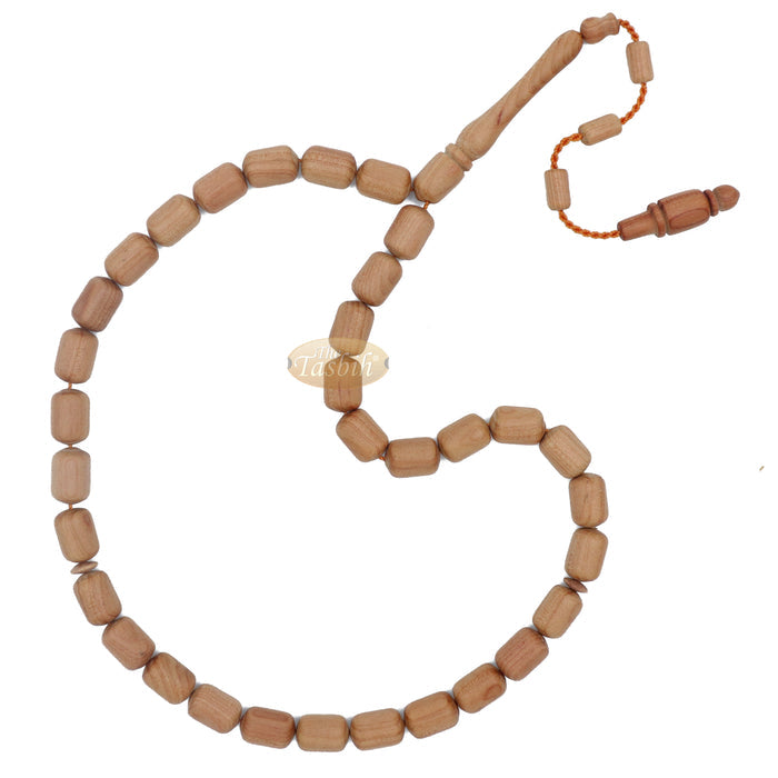 Light Brown Juniper Wood Tasbih 9x12 mm Cylinder Design 33-Ct Handmade Prayer Dhikr Beads