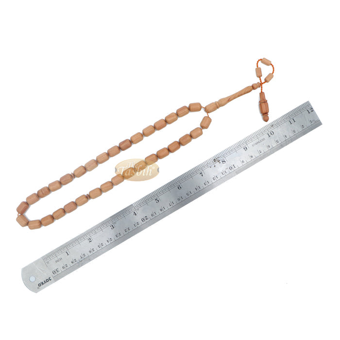 Light Brown Juniper Wood Tasbih 9x12 mm Cylinder Design 33-Ct Handmade Prayer Dhikr Beads