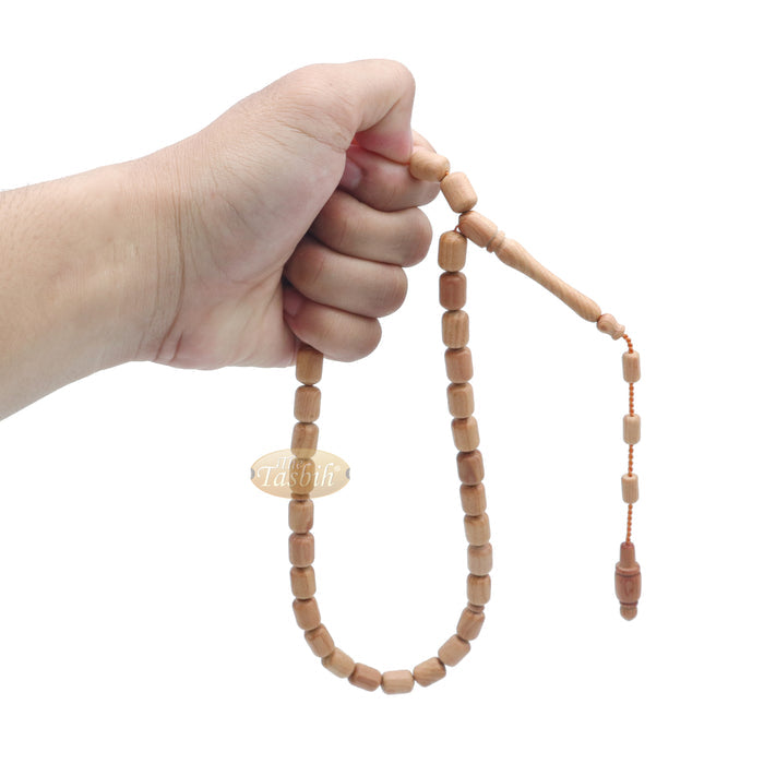 Light Brown Juniper Wood Tasbih 9x12 mm Cylinder Design 33-Ct Handmade Prayer Dhikr Beads