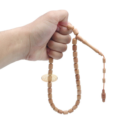 Light Brown Juniper Wood Tasbih 9x12 mm Cylinder Design 33-Ct Handmade Prayer Dhikr Beads