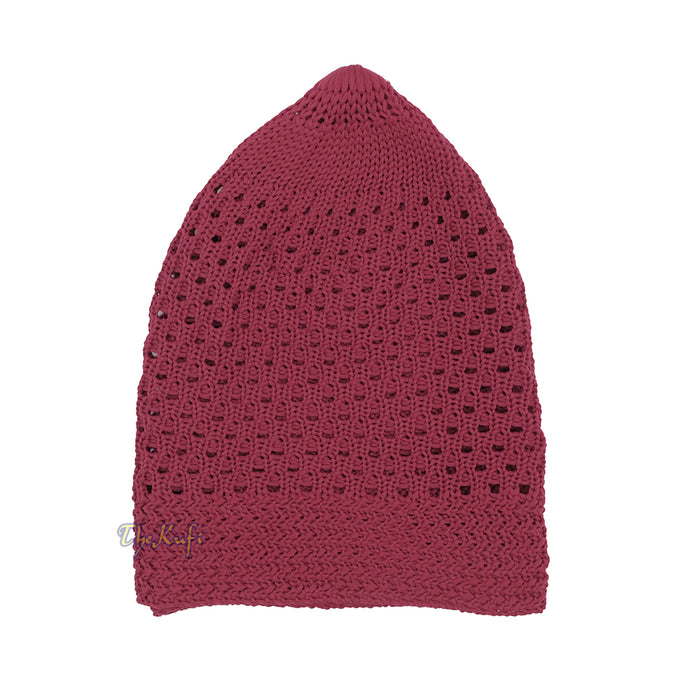 Light Maroon Open-Weave Stretchable 100% Nylon Kufi Skull Cap