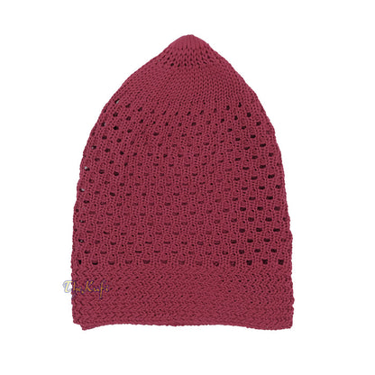 Light Maroon Open-Weave Stretchable 100% Nylon Kufi Skull Cap