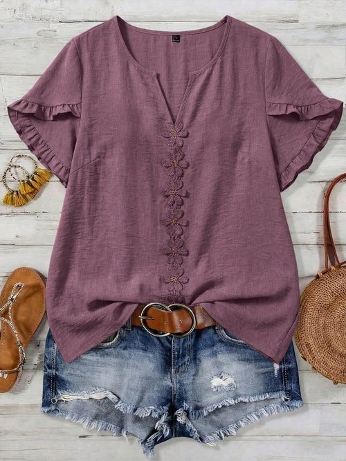 Linhara CURVE Plus Size Woven Casual Boho Resort Daily Commuting Vacation And Office Wear Summer Women's Shirt Purple