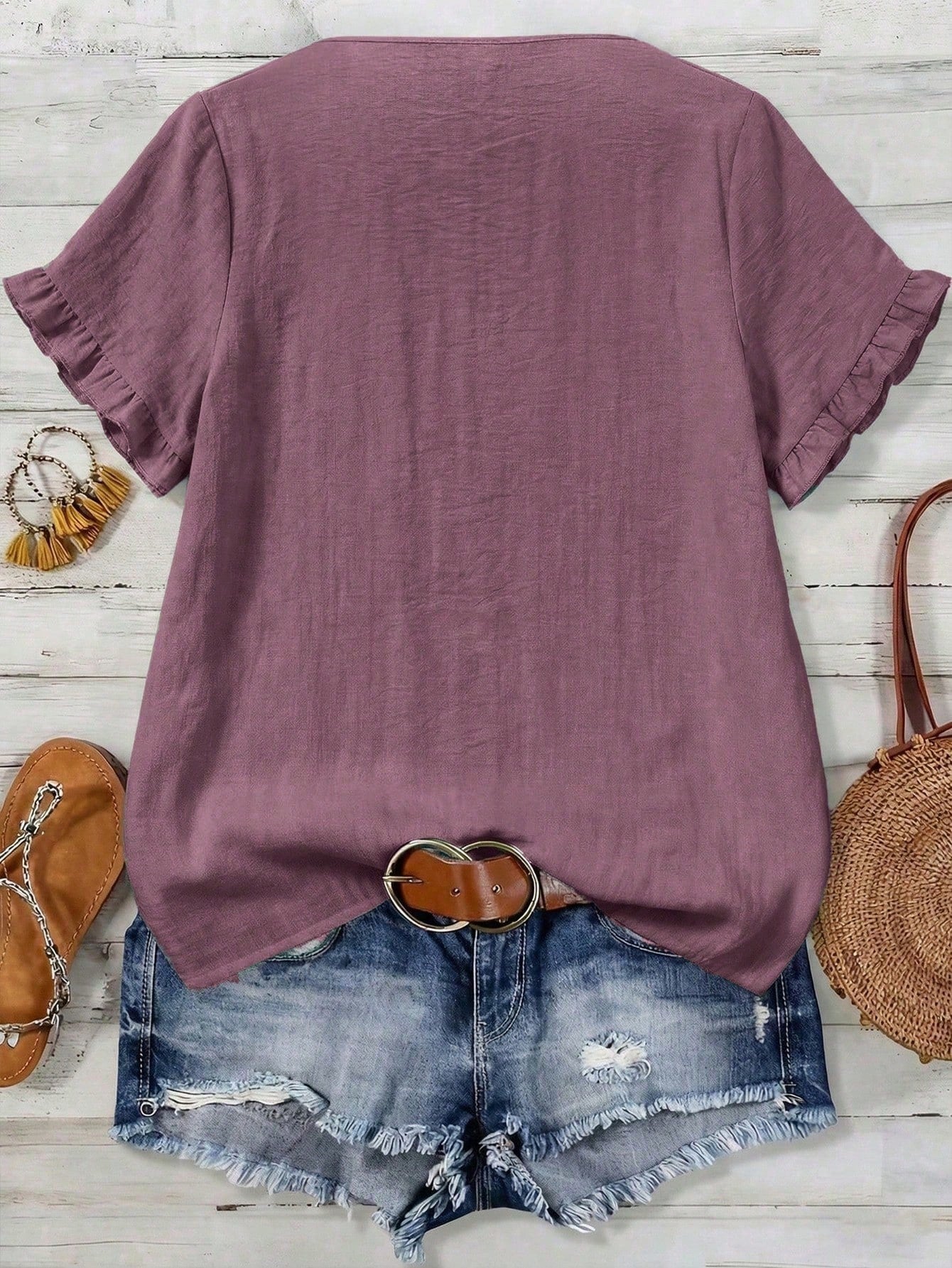 Linhara CURVE Plus Size Woven Casual Boho Resort Daily Commuting Vacation And Office Wear Summer Women's Shirt Purple