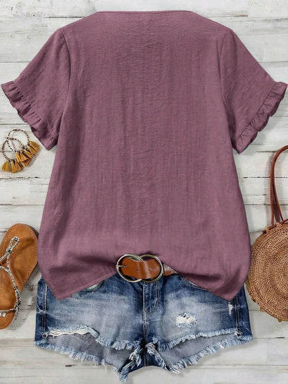 Linhara CURVE Plus Size Woven Casual Boho Resort Daily Commuting Vacation And Office Wear Summer Women's Shirt Purple
