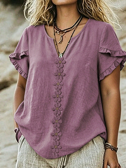 Linhara CURVE Plus Size Woven Casual Boho Resort Daily Commuting Vacation And Office Wear Summer Women's Shirt Purple