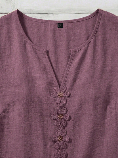 Linhara CURVE Plus Size Woven Casual Boho Resort Daily Commuting Vacation And Office Wear Summer Women's Shirt Purple