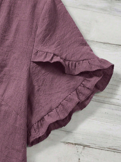Linhara CURVE Plus Size Woven Casual Boho Resort Daily Commuting Vacation And Office Wear Summer Women's Shirt Purple