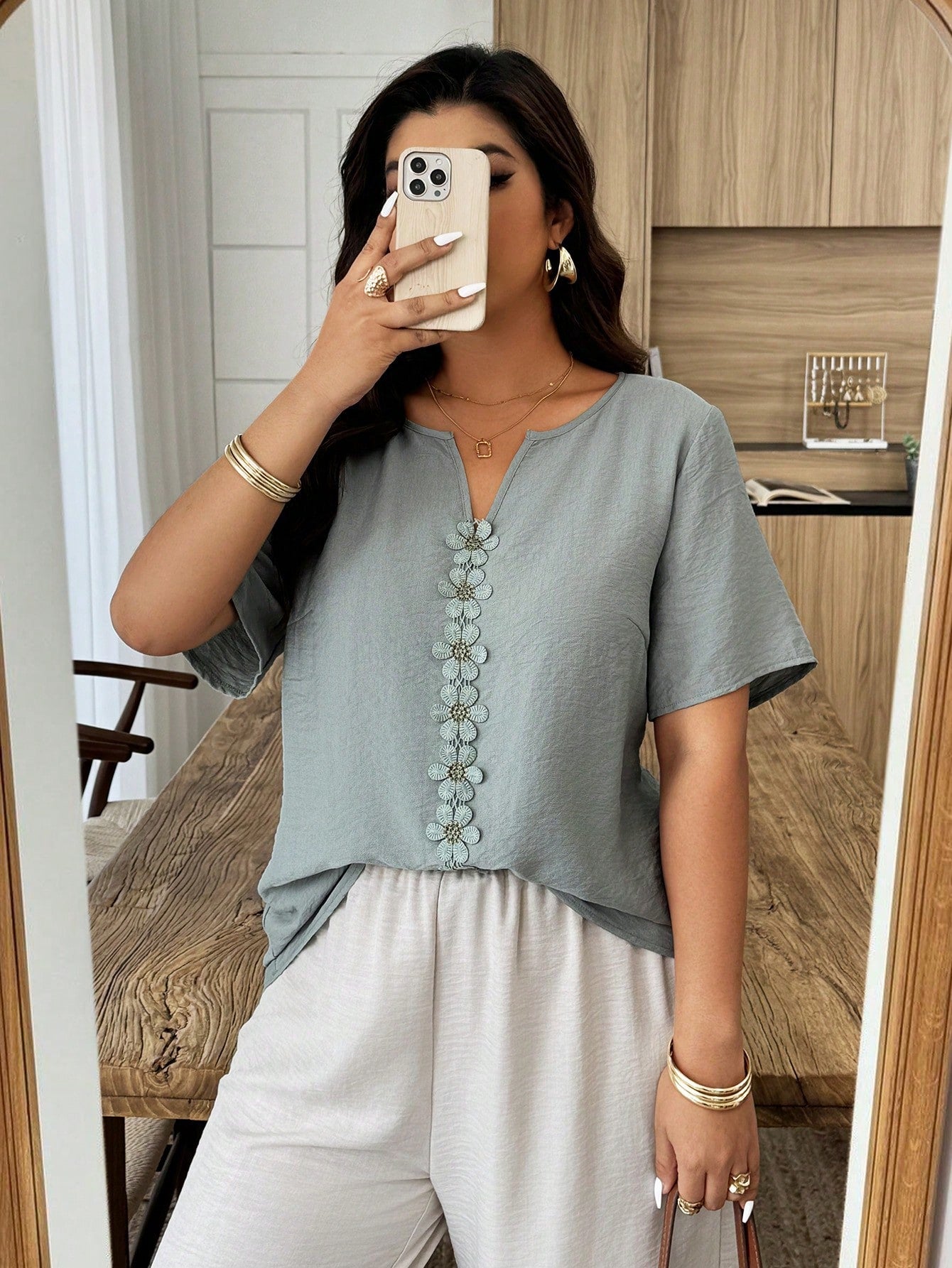 Linhara CURVE Plus Size Woven Casual Boho Resort Daily Commuting Vacation And Office Wear Summer Women's Shirt Purple