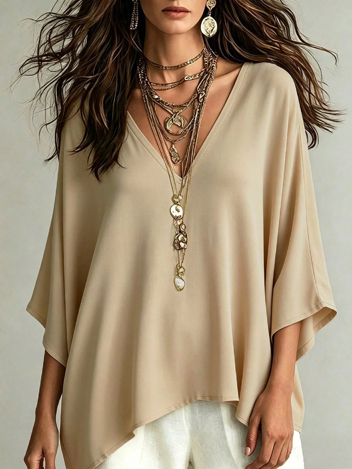 Linhara CURVE Women's Simple Casual Comfortable Loose Plus Size Shirt Blouse, Plus Size Shirt