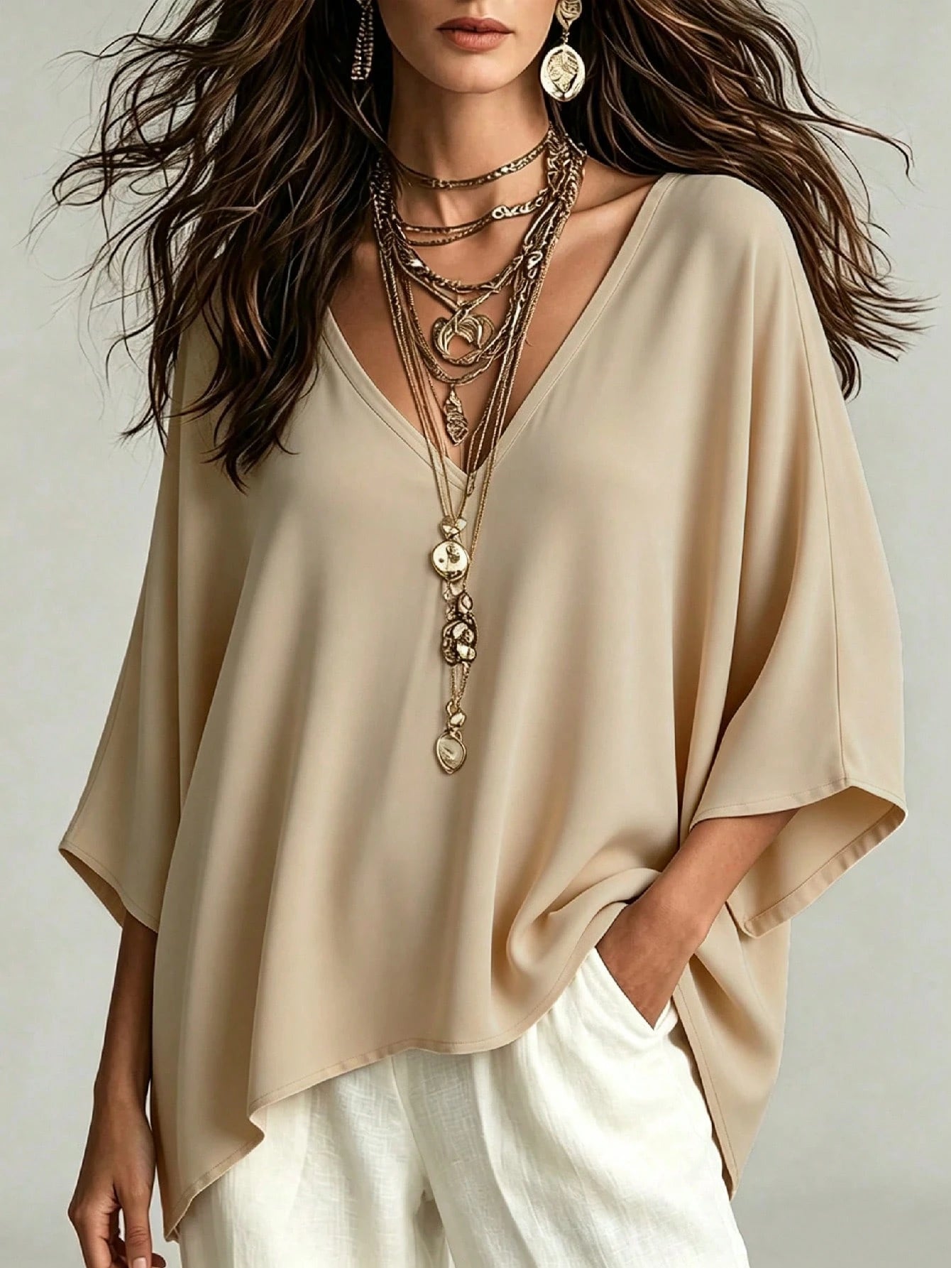 Linhara CURVE Women's Simple Casual Comfortable Loose Plus Size Shirt Blouse, Plus Size Shirt