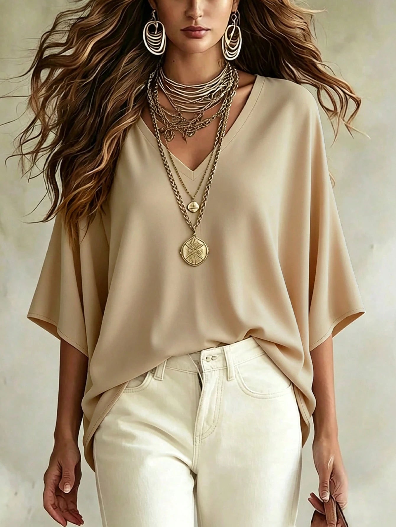 Linhara CURVE Women's Simple Casual Comfortable Loose Plus Size Shirt Blouse, Plus Size Shirt