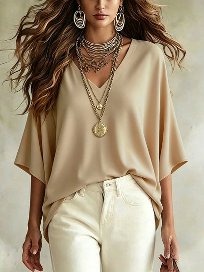 Linhara CURVE Women's Simple Casual Comfortable Loose Plus Size Shirt Blouse, Plus Size Shirt