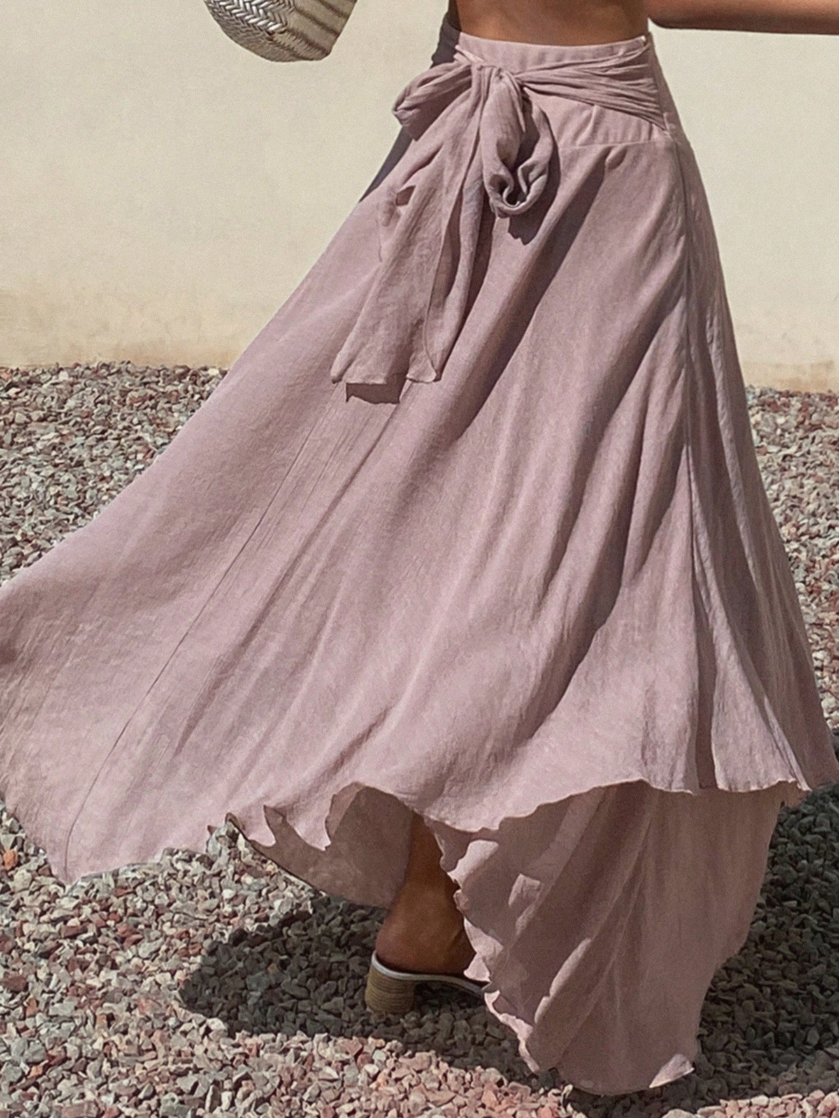 Livesso Summer Holiday Tie Waist Flared Skirt For Women