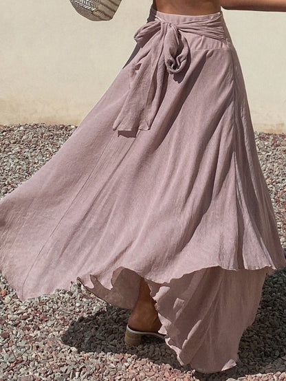 Livesso Summer Holiday Tie Waist Flared Skirt For Women