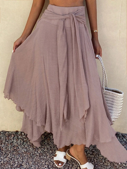 Livesso Summer Holiday Tie Waist Flared Skirt For Women