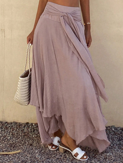 Livesso Summer Holiday Tie Waist Flared Skirt For Women