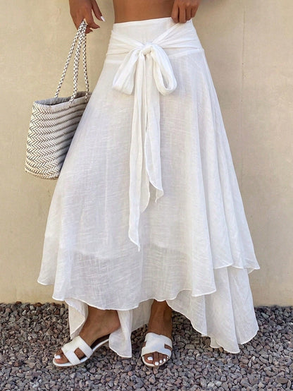 Livesso Summer Holiday Tie Waist Flared Skirt For Women