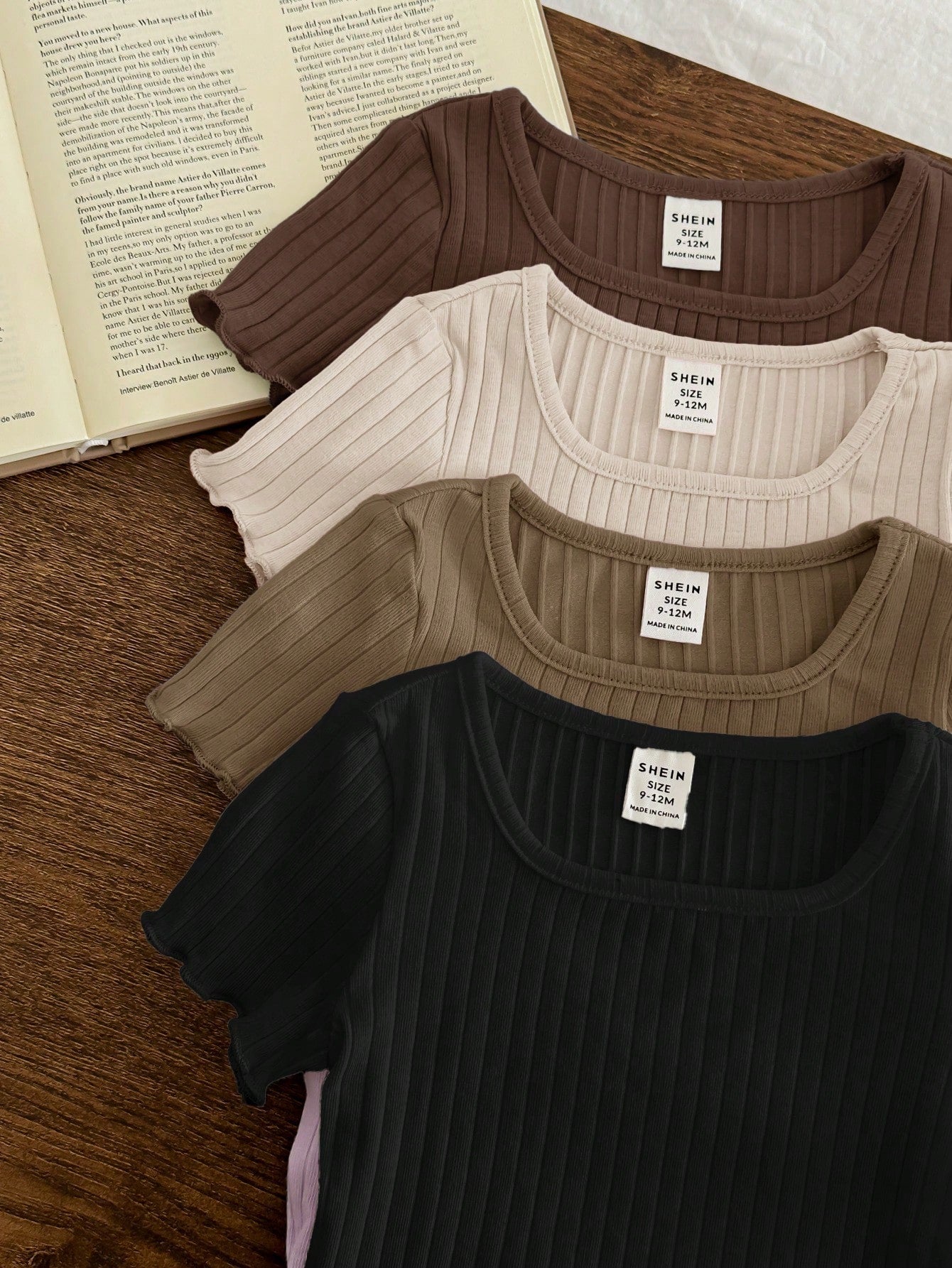 LMoss Kids 4pcs Baby Girls Casual Solid Color Ruffles Trim Short Sleeve Knitwear Tops Set