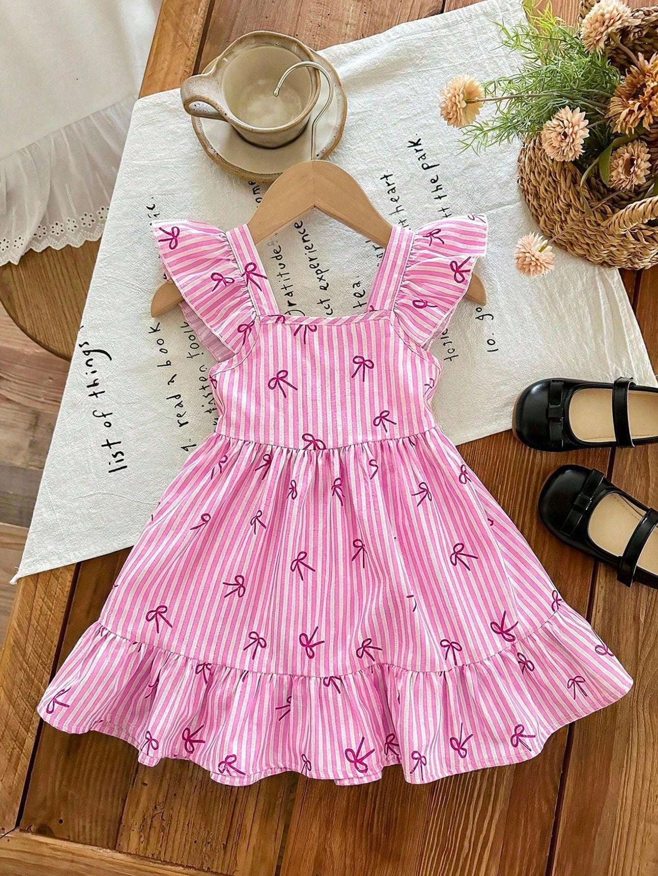 LMoss Kids Baby Girl Cute Summer Bow Striped Flutter Sleeve Dress