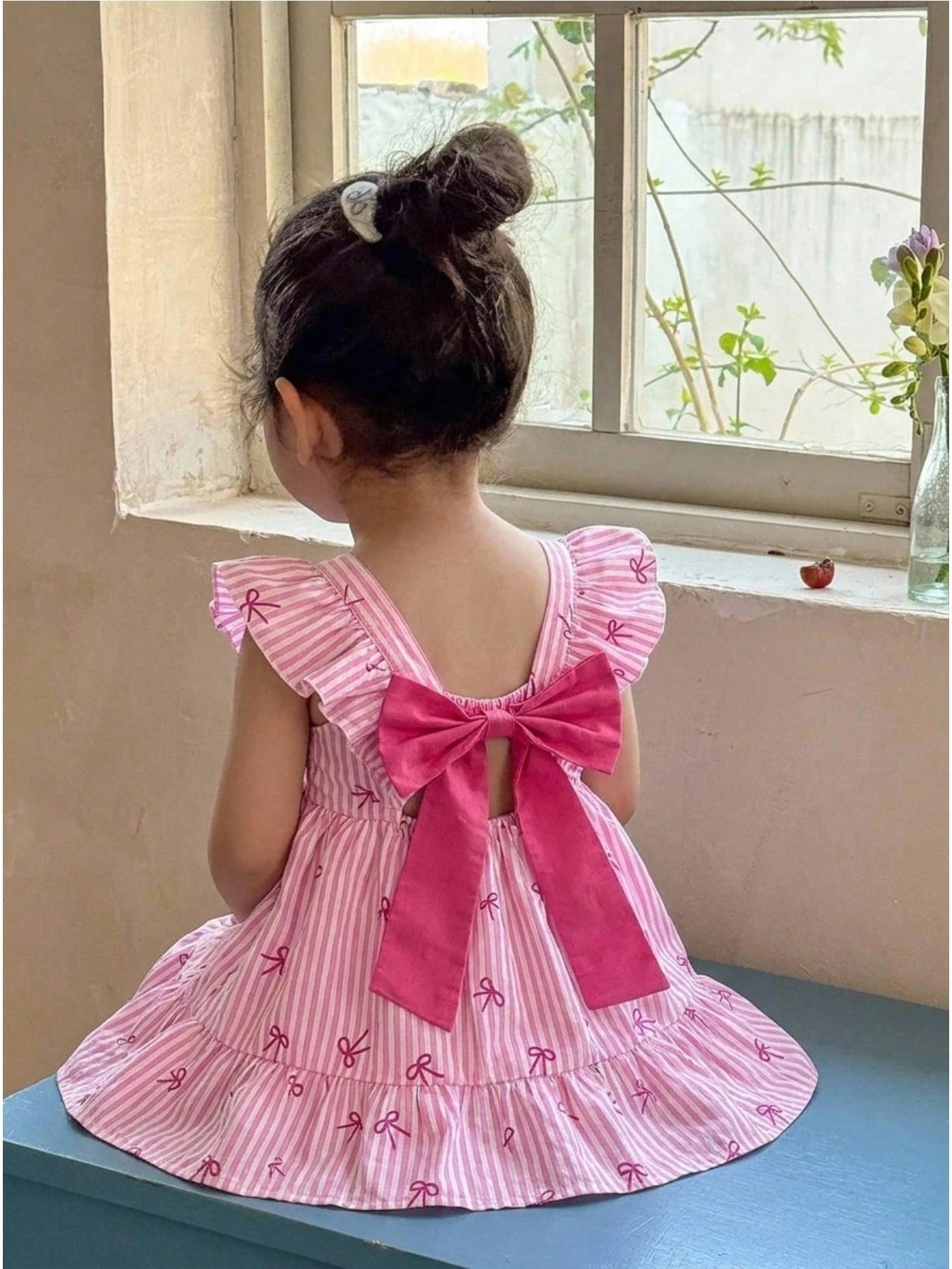 LMoss Kids Baby Girl Cute Summer Bow Striped Flutter Sleeve Dress