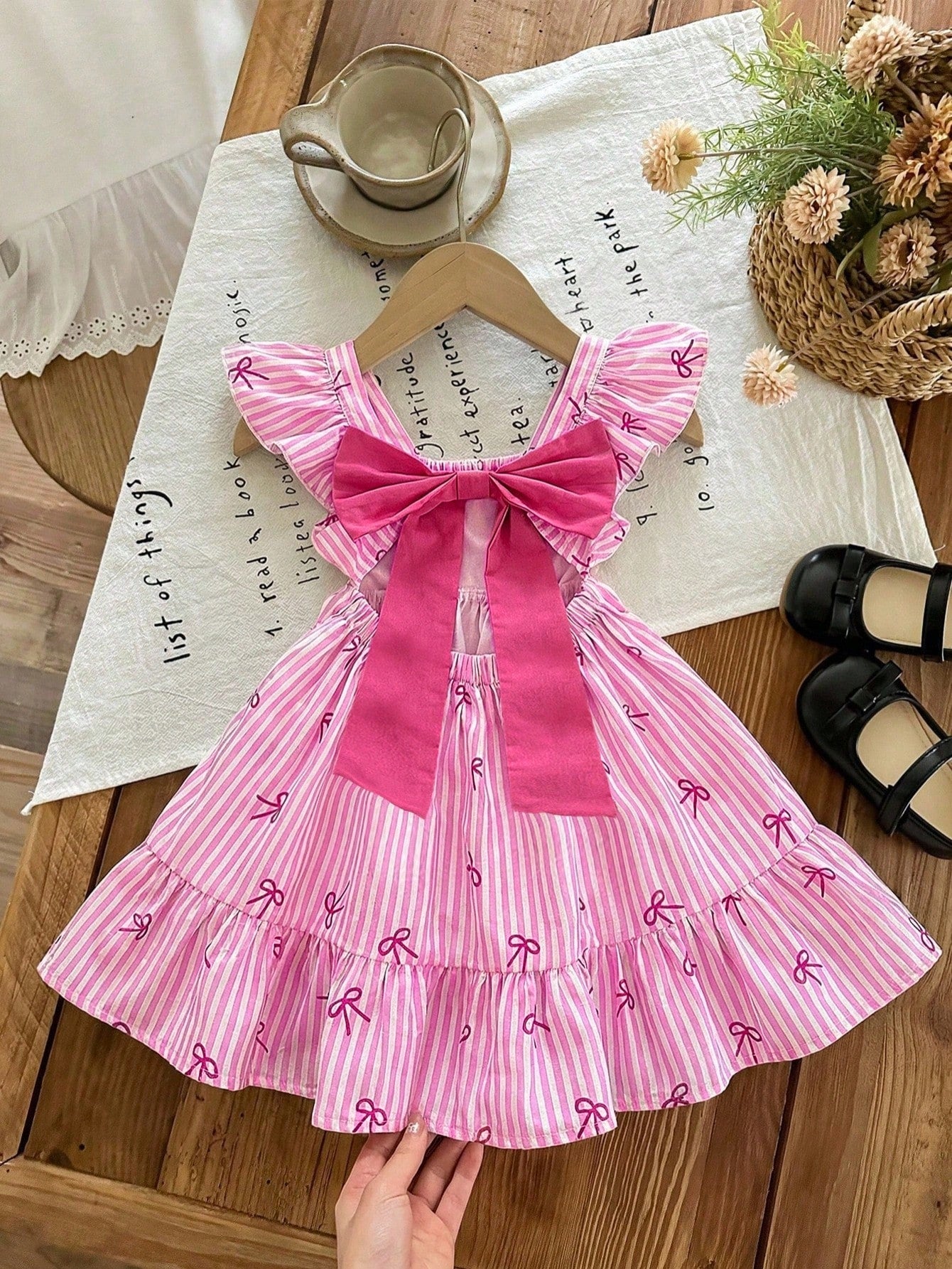 LMoss Kids Baby Girl Cute Summer Bow Striped Flutter Sleeve Dress