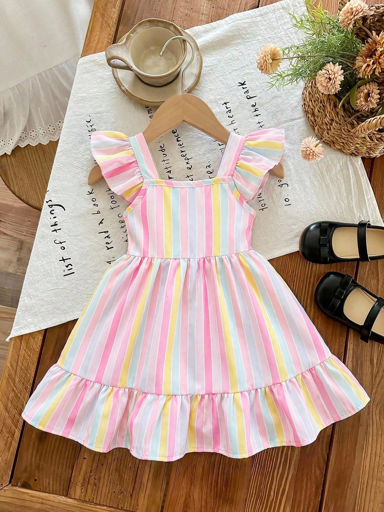 LMoss Kids Baby Girl Cute Summer Bow Striped Flutter Sleeve Dress