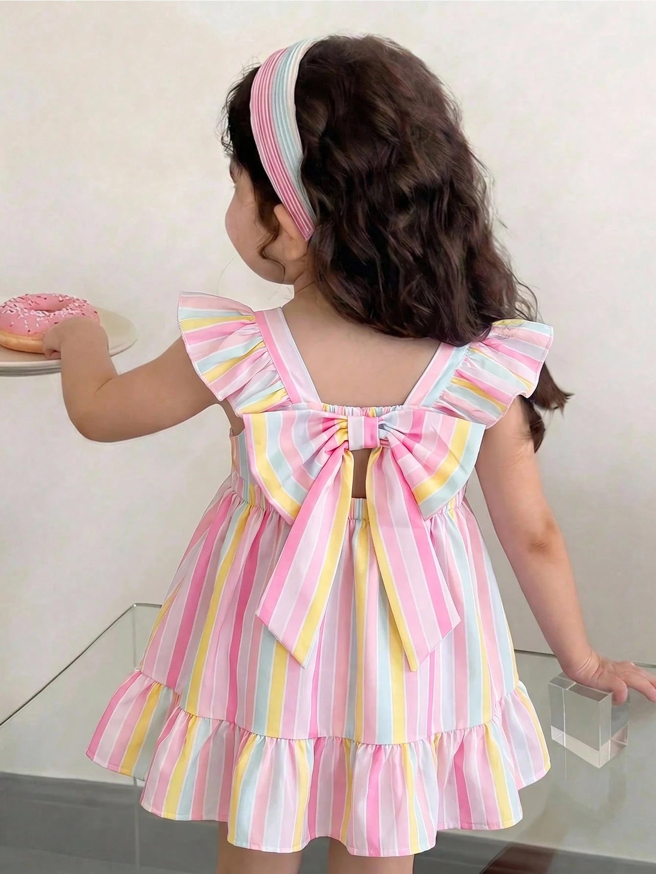 LMoss Kids Baby Girl Cute Summer Bow Striped Flutter Sleeve Dress