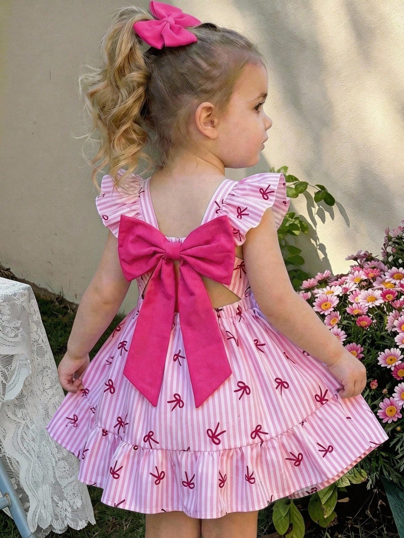 LMoss Kids Baby Girl Cute Summer Bow Striped Flutter Sleeve Dress