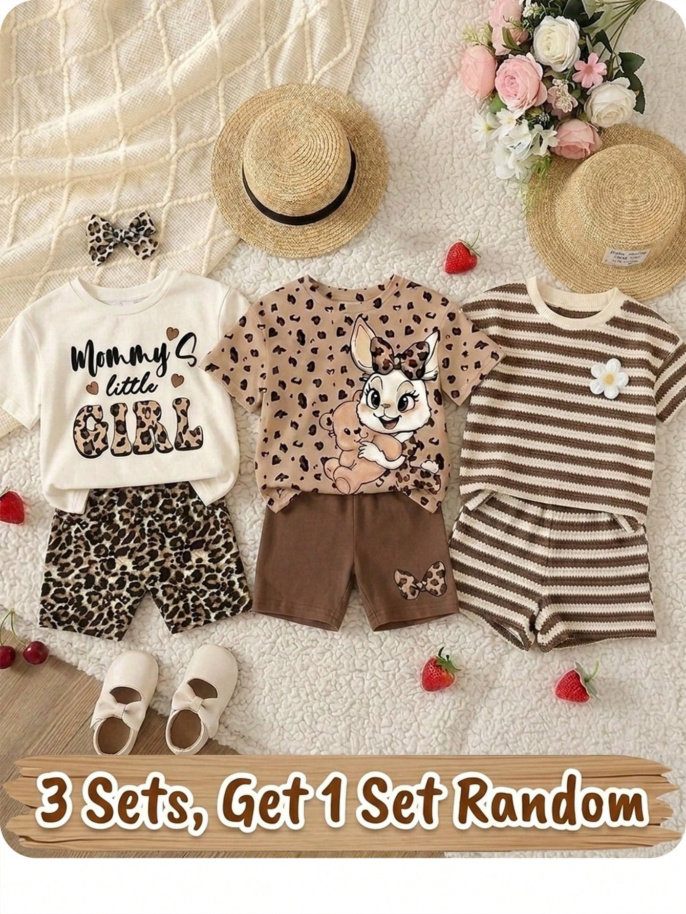 LMoss Kids Vintage Leopard Bow, Baby Girl Casual Minimalist Round Neck Short Sleeve T-Shirt And Tight Shorts Set, Suitable For Spring/Summer