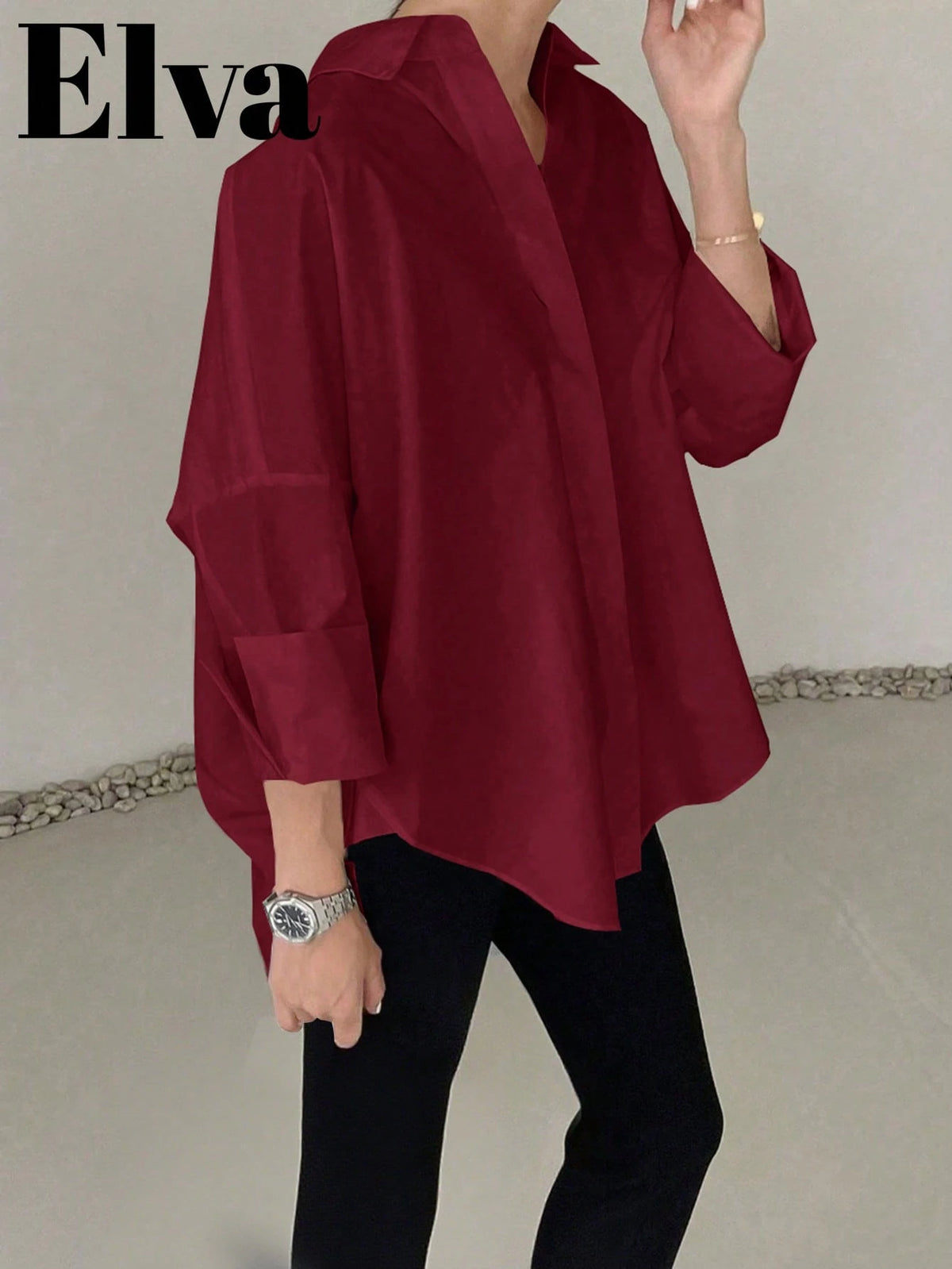 Long Sleeve Loose Fit Shirt, Suitable For Women's Office Wear, Work Tops, Autumn, Back To School Season,Party, Boyfriend Style Teacher's, Business Casual