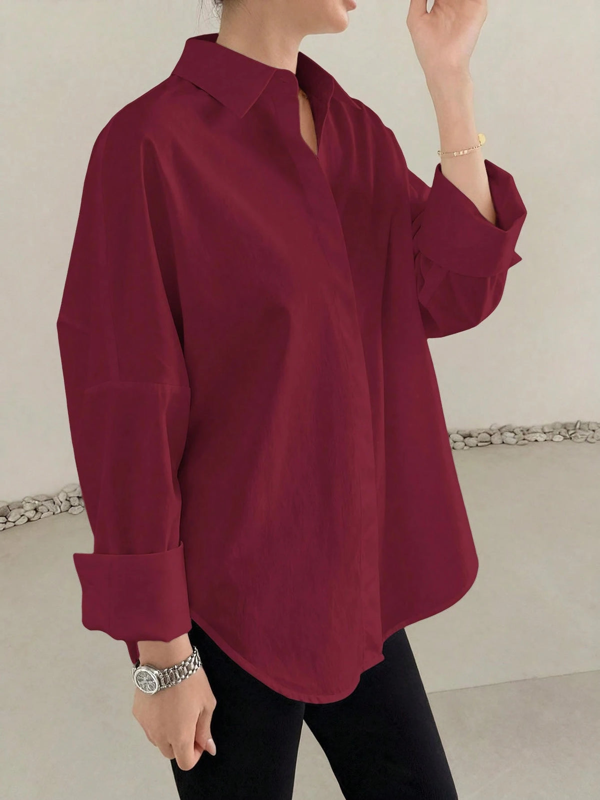 Long Sleeve Loose Fit Shirt, Suitable For Women's Office Wear, Work Tops, Autumn, Back To School Season,Party, Boyfriend Style Teacher's, Business Casual