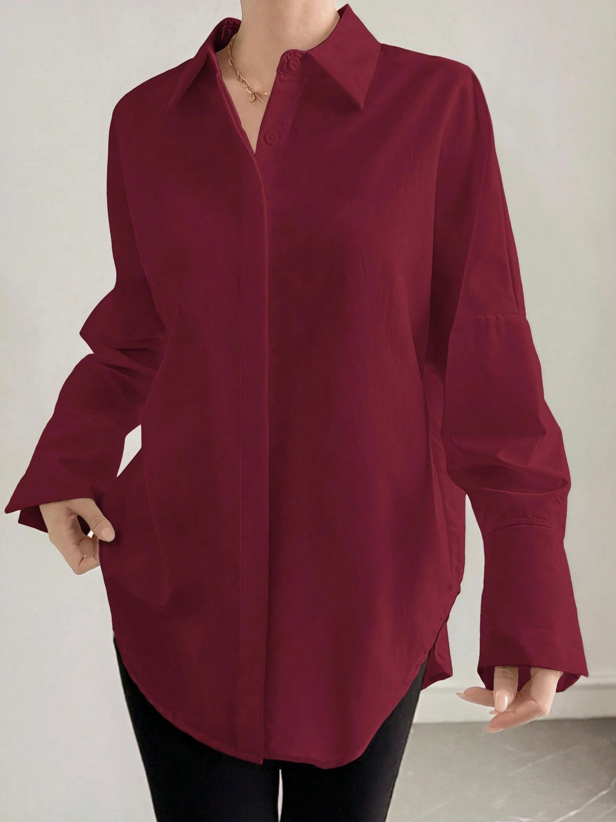 Long Sleeve Loose Fit Shirt, Suitable For Women's Office Wear, Work Tops, Autumn, Back To School Season,Party, Boyfriend Style Teacher's, Business Casual