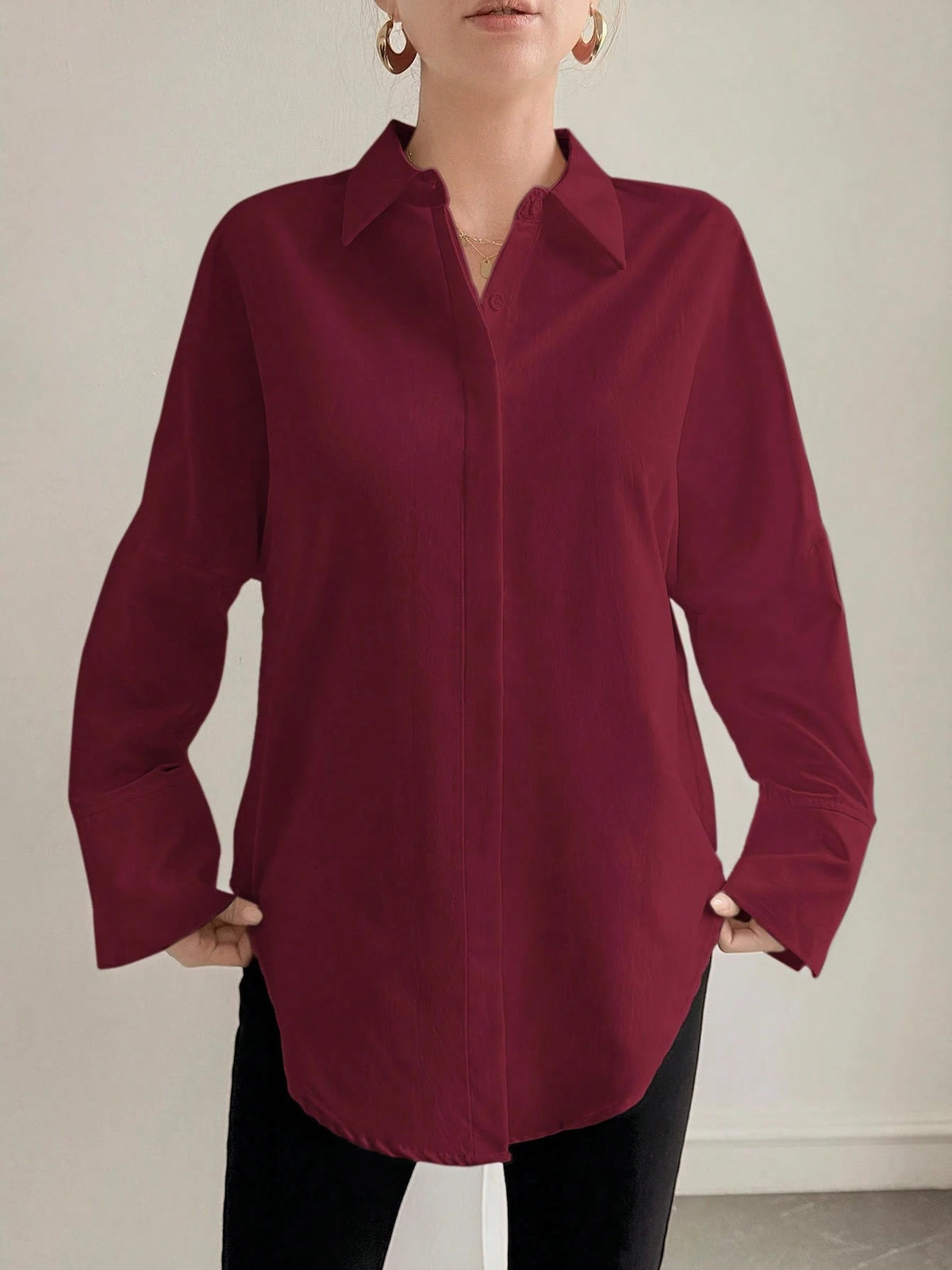 Long Sleeve Loose Fit Shirt, Suitable For Women's Office Wear, Work Tops, Autumn, Back To School Season,Party, Boyfriend Style Teacher's, Business Casual