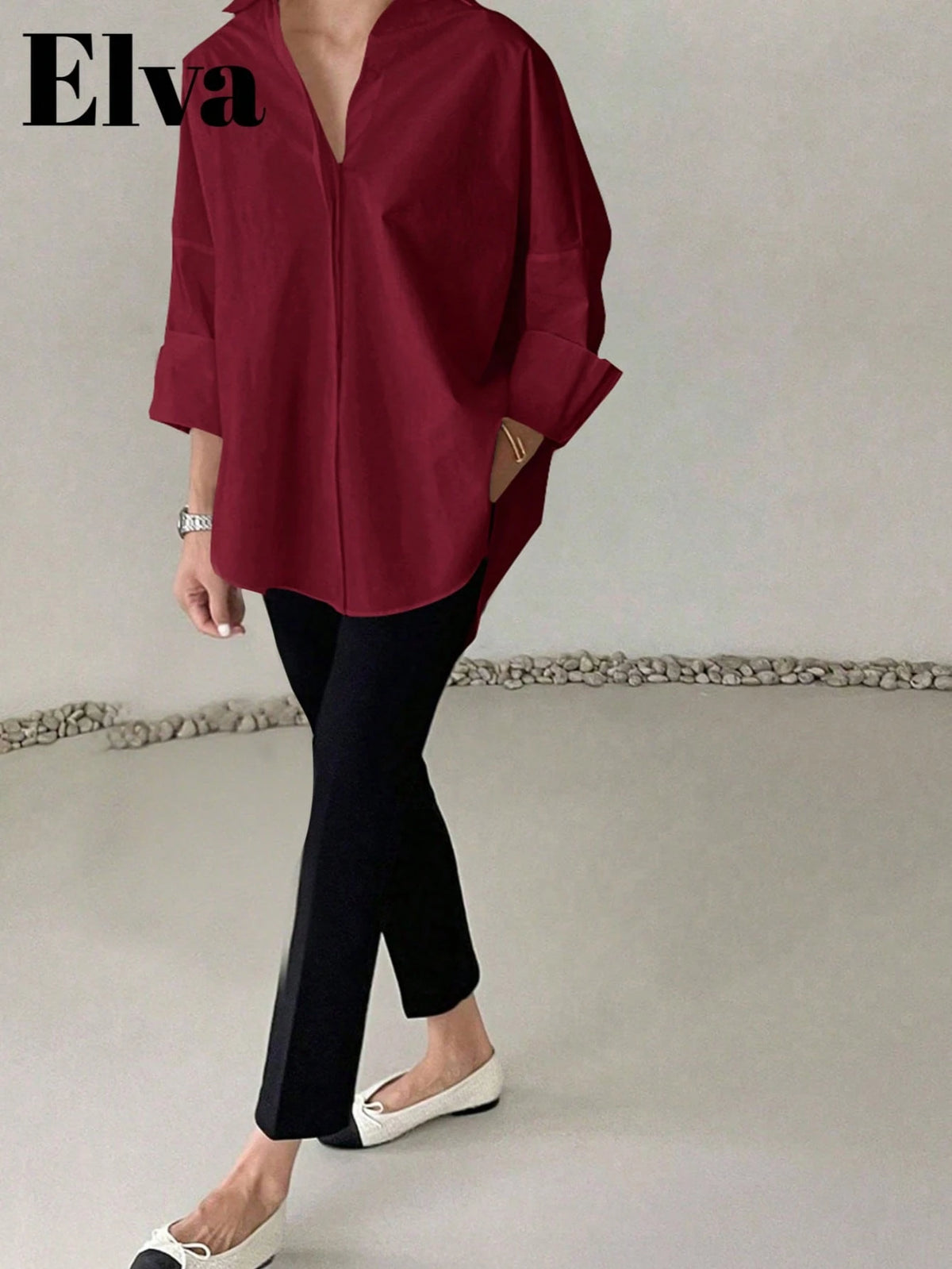 Long Sleeve Loose Fit Shirt, Suitable For Women's Office Wear, Work Tops, Autumn, Back To School Season,Party, Boyfriend Style Teacher's, Business Casual