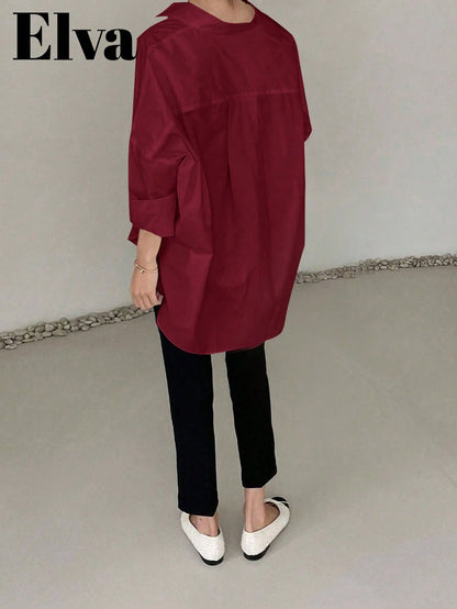 Long Sleeve Loose Fit Shirt, Suitable For Women's Office Wear, Work Tops, Autumn, Back To School Season,Party, Boyfriend Style Teacher's, Business Casual