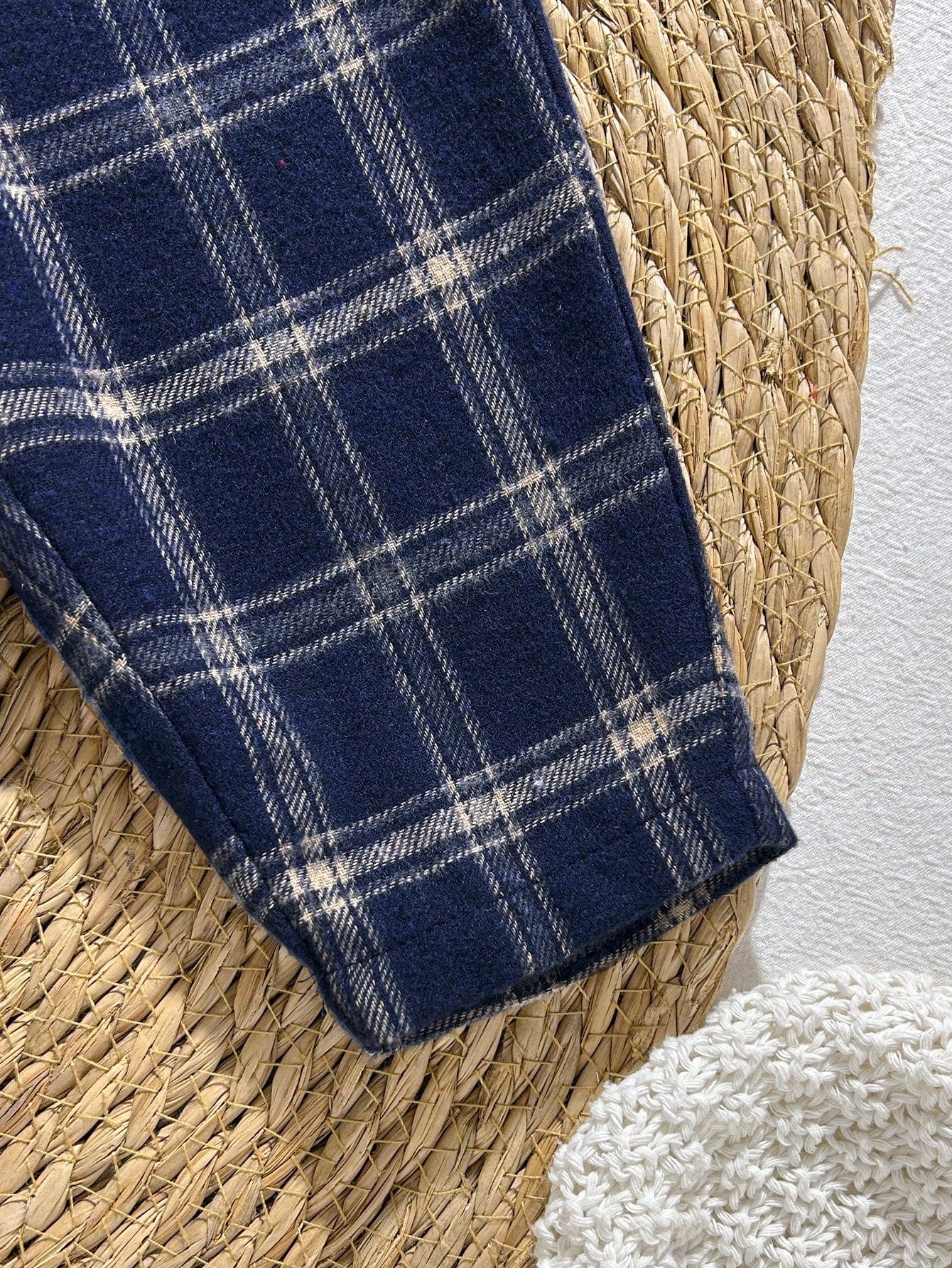 Loomiva Newborn Baby Boy Girl 2 Pieces Set Contrast Pocket Round Neck Top And Plaid Elastic Pants,Navy Blue,Autumn,Casual,Family Matching Hospital Outfit